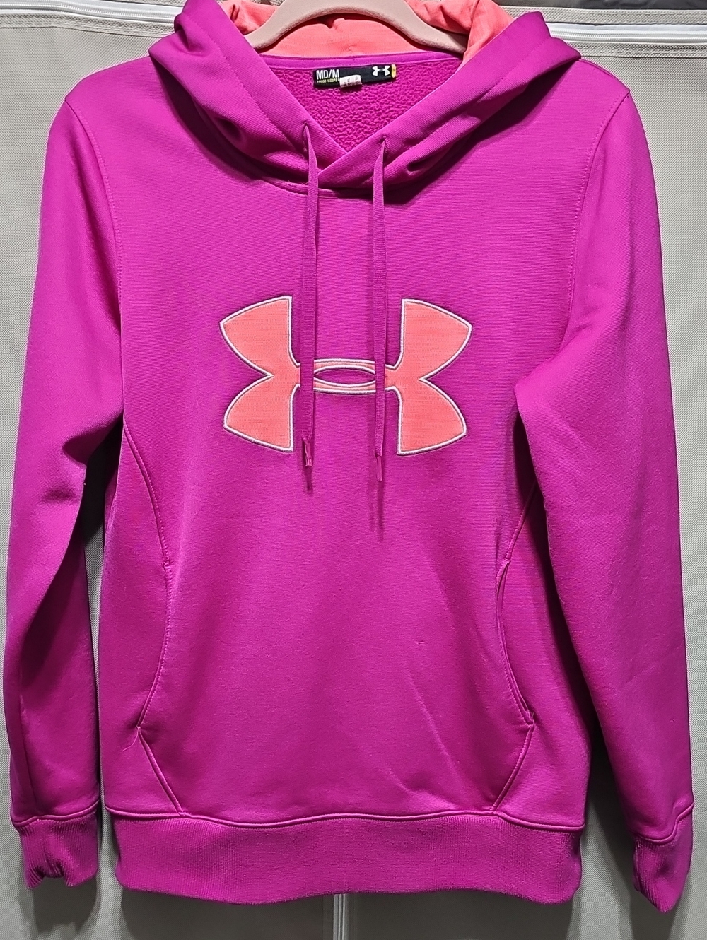 Under Armour Hot Pink Pullover Hoodie with Peach Logo